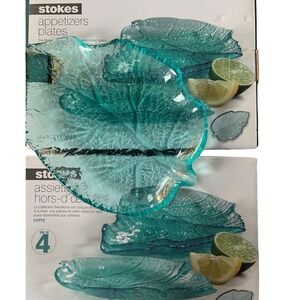 🦚Stokes Glass Appetizers Plates Mint Leaves 2 boxes = 8 plates 🦚